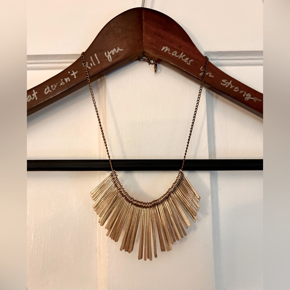 Gold Fringe Necklace with Cascading Bars
